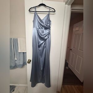 Buddy Grey bridesmaid dress in satin blue
